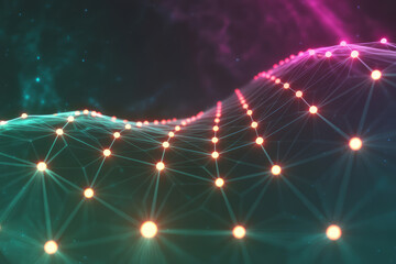 Glowing network nodes connecting across a digital landscape