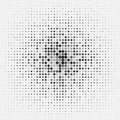 Abstract background with lots of small grey and black dots. Semitone with monotonous circles. Vector illustration.