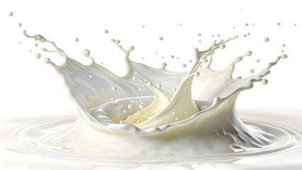 Milk splash isolated on a clean white background, capturing fluid motion and texture.
