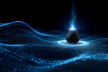 Conceptual graphic of glowing Shivling with digital energy waves.
