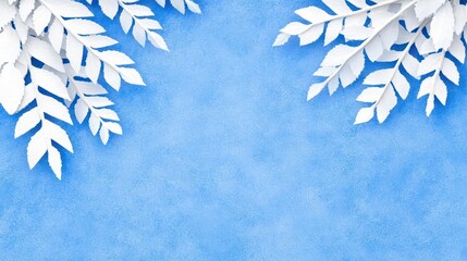 Winter White Leaves on Blue