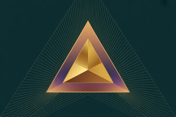 Golden pyramid with radiating lines abstract geometric