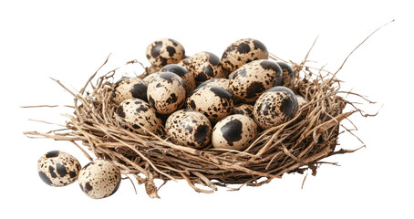 PNG One empty nest with eggs of quail speckled natural organic.