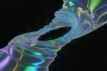 Iridescent fluid swirl with starry background abstract