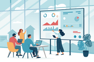Business Strategy Meeting Collaborative Data Analysis Presentation and Teamwork in a Modern Office Environment Project