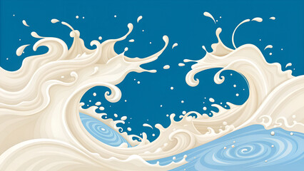 Abstract wave of milk on a blue background, modern vector illustration for design projects.