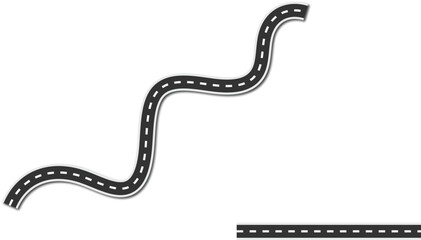 curved road vector with dashed white lines on brown background for maps, navigation, journey concepts, highway icons, infographic paths, or travel designs