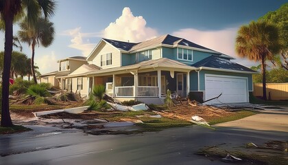 a upper middle class home in florida storm damage generative ai