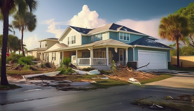a upper middle class home in florida storm damage generative ai