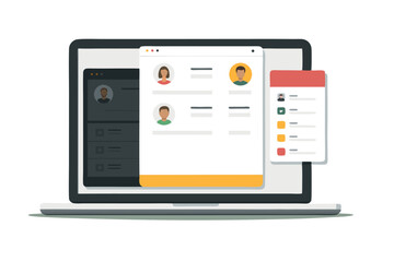 Digital Workspace Modern Laptop Interface with User Profiles Application Design Project Management UI Elements