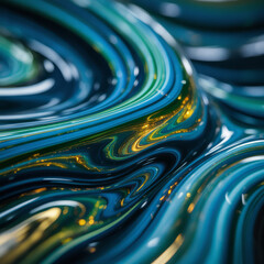 Swirling Blue Green Gold Waves abstract fluid