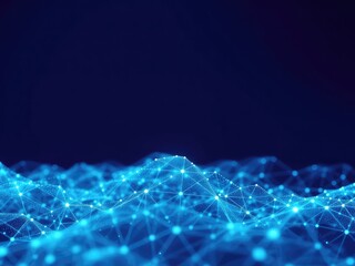Connecting points of light create a technological surface with glowing intersections over an abstract and dark background