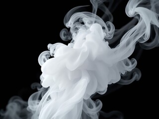 Ethereal white substance billowing and swirling against a stark black backdrop, creating a sense of weightlessness and mystery
