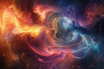 Fototapeta premium Vibrant cosmic nebula with swirling colors and distant stars space galaxy