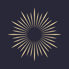 An icon with sun rays on a dark background. A solar burst, an element of a shining star. The sun, a starbeam, a flash. Vector illustration.
