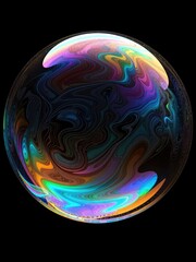 Iridescent Liquid Sphere with Swirling Patterns and Dark Backdrop Reveals Subtle Textures and a Spectrum of Color