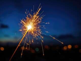 Bright Sparkle Radiates Across the Evening Sky, Casting a Warm Golden Glow Against the Deep Blue Twilight