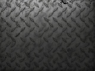 Worn and distressed metal floor plate with a geometric pattern, showing signs of heavy use and age; ideal for backgrounds.