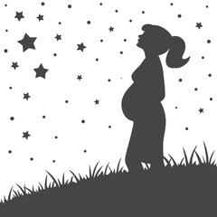 Silhouette of Pregnant Woman Looking at Stars in Night Sky
