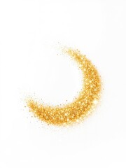 Golden glimmer and sparkles in a crescent form against a stark white background, evoking wonder and fantasy