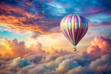 Dreamy Pastel Watercolor Sky with Floating Hot Air Balloon – Whimsical Art