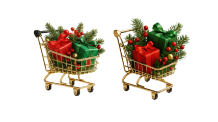 Shopping cart with red gift on transparent background png