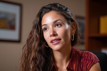 Immigration lawyer passionately addressing family separation policy with Spanish-language media in a warm legal office setting, captured in documentary photography style.