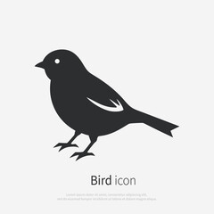 Obraz premium Sparrow bird silhouette logo. Black icon bird standing isolated on white background. Vector illustration side view