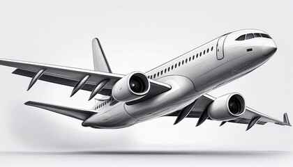 white metallic commercial airplane jetliner flying 3d realistic passenger jet vehicle format on white background generative ai