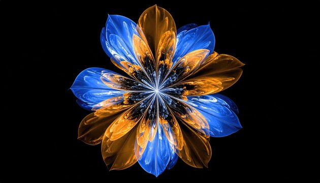 Abstract fractal flower in vibrant blue and orange