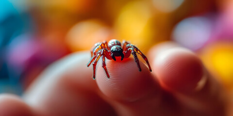 Tiny Jumping Spider, Finger Image, Arachnid Close Up, Bug Macro Photo, Detailed Spider Photo, Wild Spider Animal, Eight Legged Image
