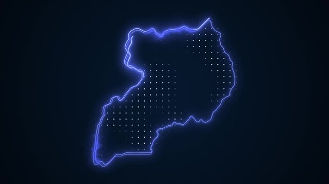 Neon Blue Uganda Map Borders Outline Loop Background