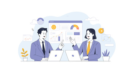 Business professionals analyzing data and charts during a meeting in a modern workplace environment.