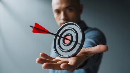 Man holding target with arrow representing success and achievement