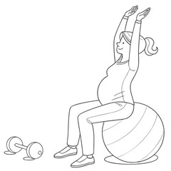 Pregnant Woman Exercising on Fitness Ball – Prenatal Yoga and Workout Illustration
