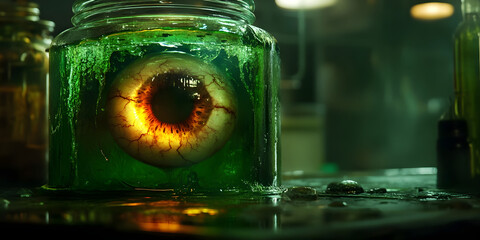 Eye in a Jar Image, Spooky Halloween, Macabre Laboratory, Horror Illustration, Creepy Art, Unique Unusual Eyeball Graphic