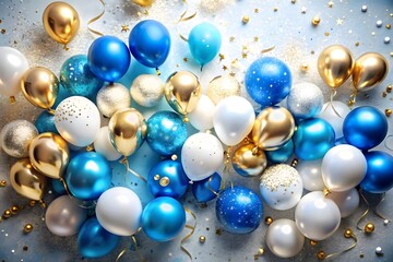 Elegant gold and silver balloons frame a blank golden border, perfect for a sophisticated celebration or announcement