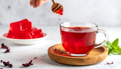 Red tea with honey and jelly