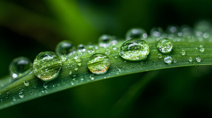 Close-Up of Water Droplets on Green Leaf in Natural Environment