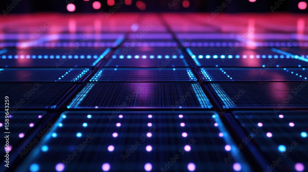 Poster abstract glowing grids representing the impact of ai in improving urban energy management and conser