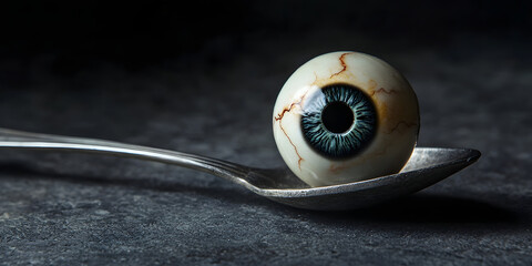 Creepy Eye Image, Eye in Spoon, Surreal Artwork, Dark Photo, Strange Aesthetic, Macabre, Eye Ball Image, Odd Imagery