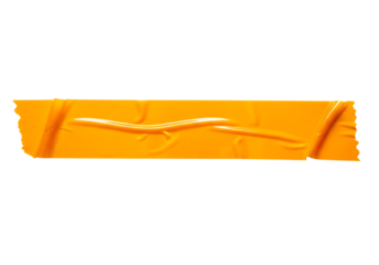 Wrinkled orange adhesive tape strip, sticky duct tape piece. Isolated on transparent background, png