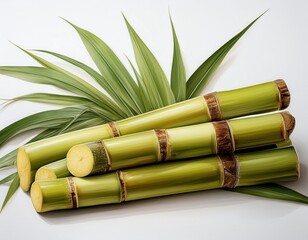 Fototapeta premium clean white background showcases individual sugarcane stalks in a panoramic composition