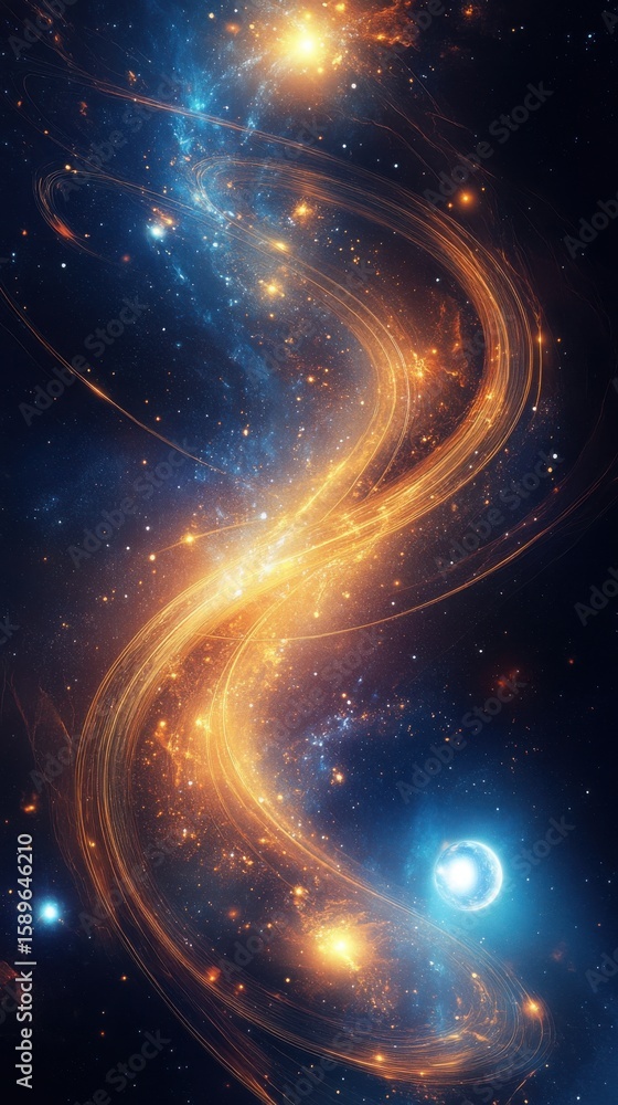 Poster abstract glowing lines symbolizing the transformation of outer space into a new frontier for explora