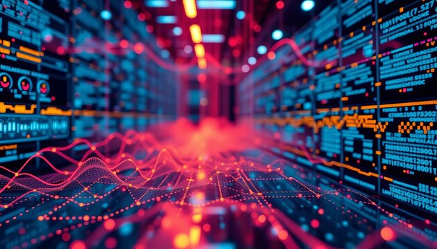 Abstract data visualization, secure database storage, predictive analytics, storage, research