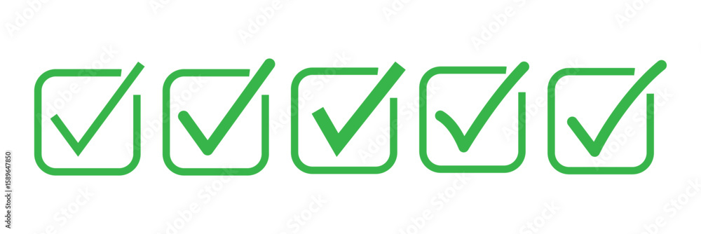 Poster check box icon with correct, accept checkmark icons green tick box, check list circle frame - checkb