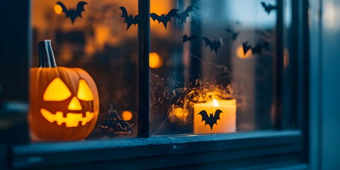 Halloween Image, Pumpkin, Candle, Bats, Spooky Night, Autumn Season, Halloween, Festive, Jack O Lantern, Holiday Image Product