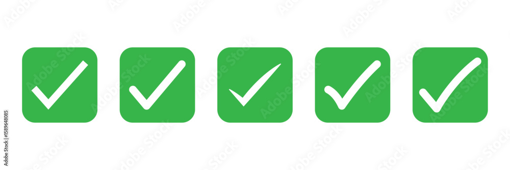 Poster check box icon with correct, accept checkmark icons green tick box, check list circle frame - checkb
