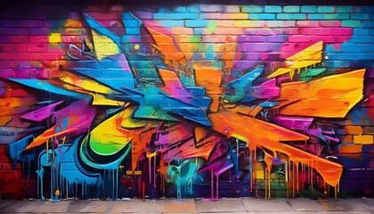 abstract colorful graffiti art on a brick wall urban art