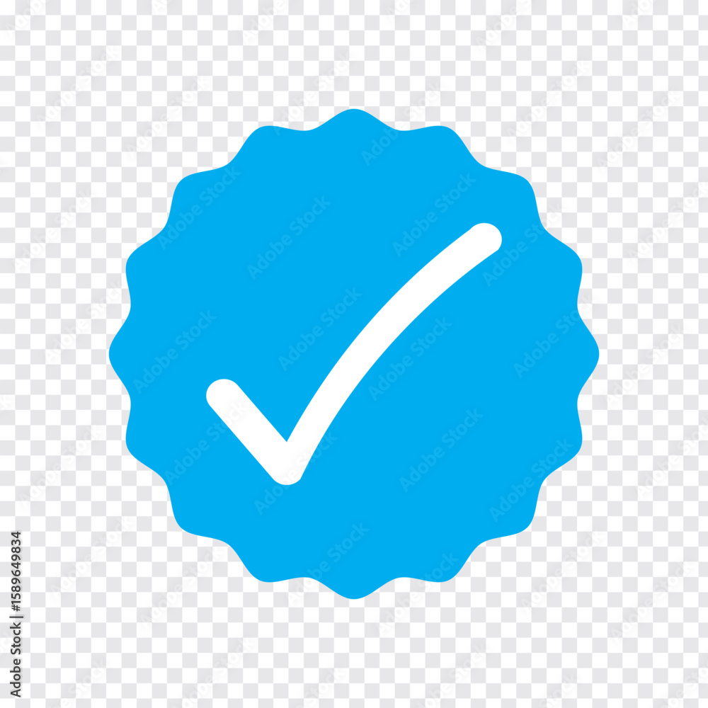 Poster blue tick icon vector symbol, checkmark isolated on transparent background, checked icon or correct 